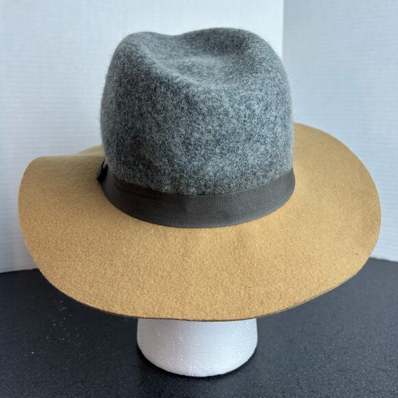 Renee's NYC Gray & Camel Color Block 100% Wool Fedora Rancher - Picture 4 of 7